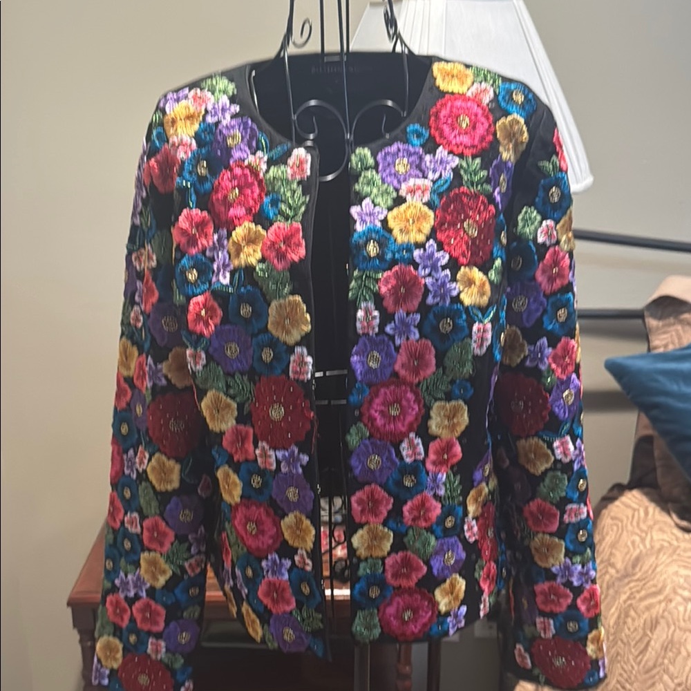 Boston Proper Red and Pink Floral Blazer